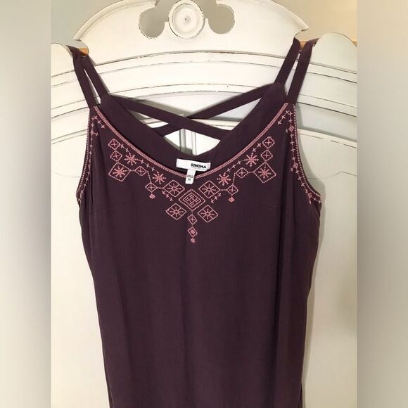 Sonoma purple high low pink embroidered maxi sundress crinkle fabric size L - Picture 3 of 5